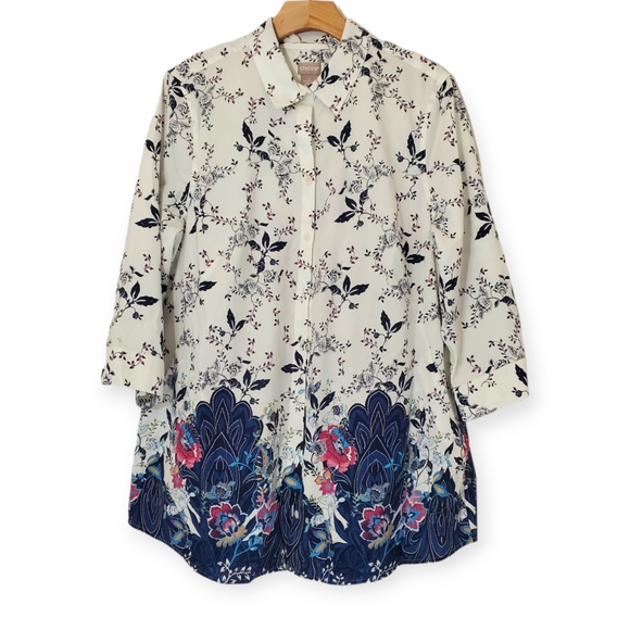 Chico's Women's No-Iron Petite Cotton-Blend Jacobean Print Stain Shield Pocket T - Picture 3 of 9